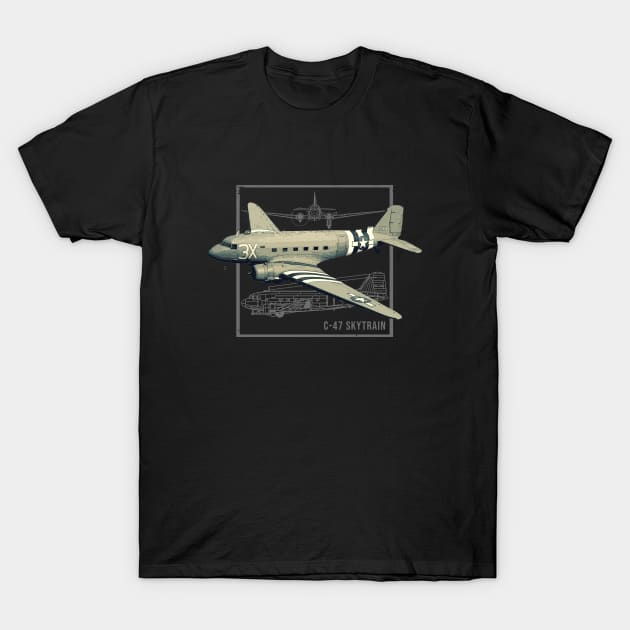 C-47 Skytrain Dakota | Military transport plane T-Shirt by Jose Luiz Filho